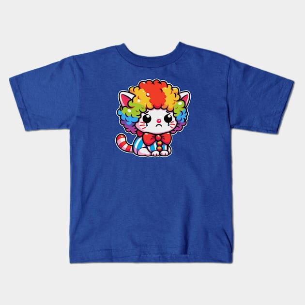 Sad clown cat Kids T-Shirt by Yaydsign